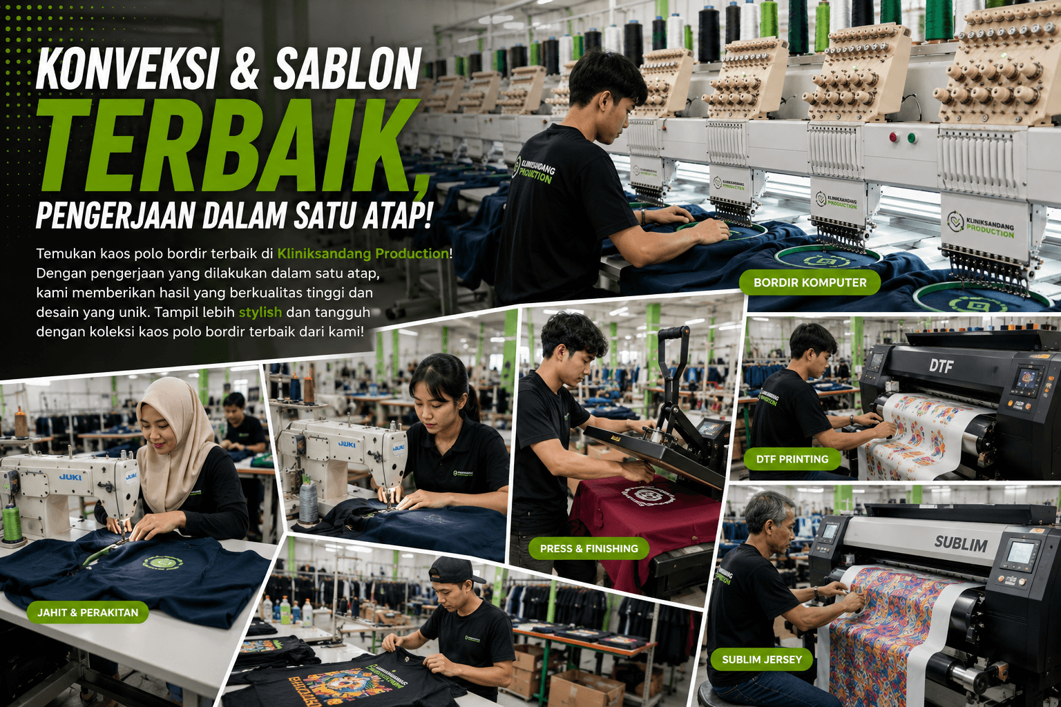 Fasilitas produksi Klinik Sandang dengan tim manufaktur apparel di lantai jahit